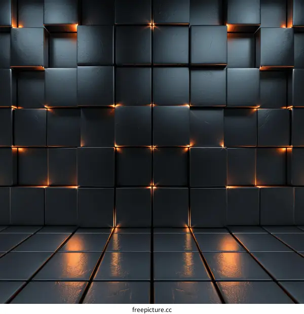 Dark Futuristic Room With Glowing Cubes