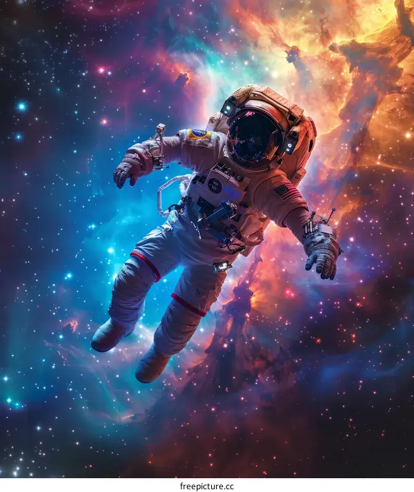 Astronaut in spacesuit floating in the vastness of space