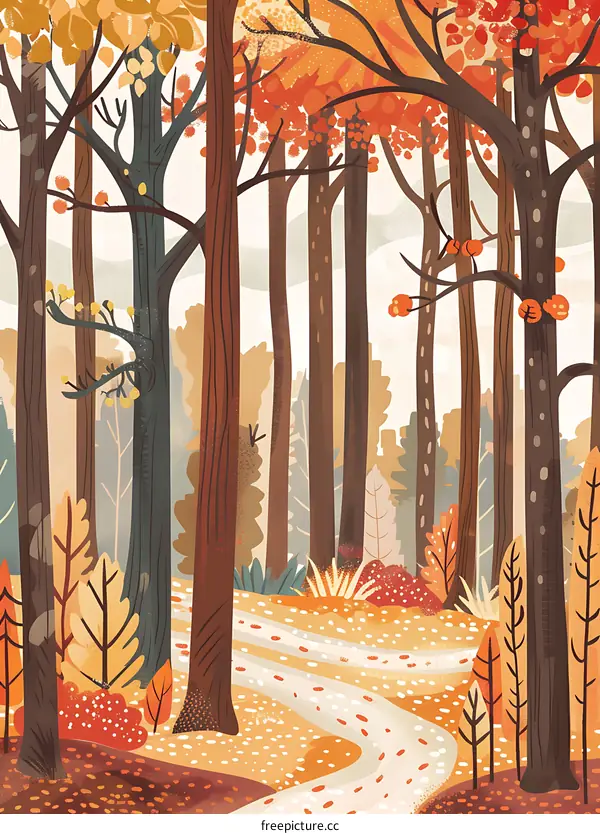 Autumn Forest Path with Winding Trail Illustration