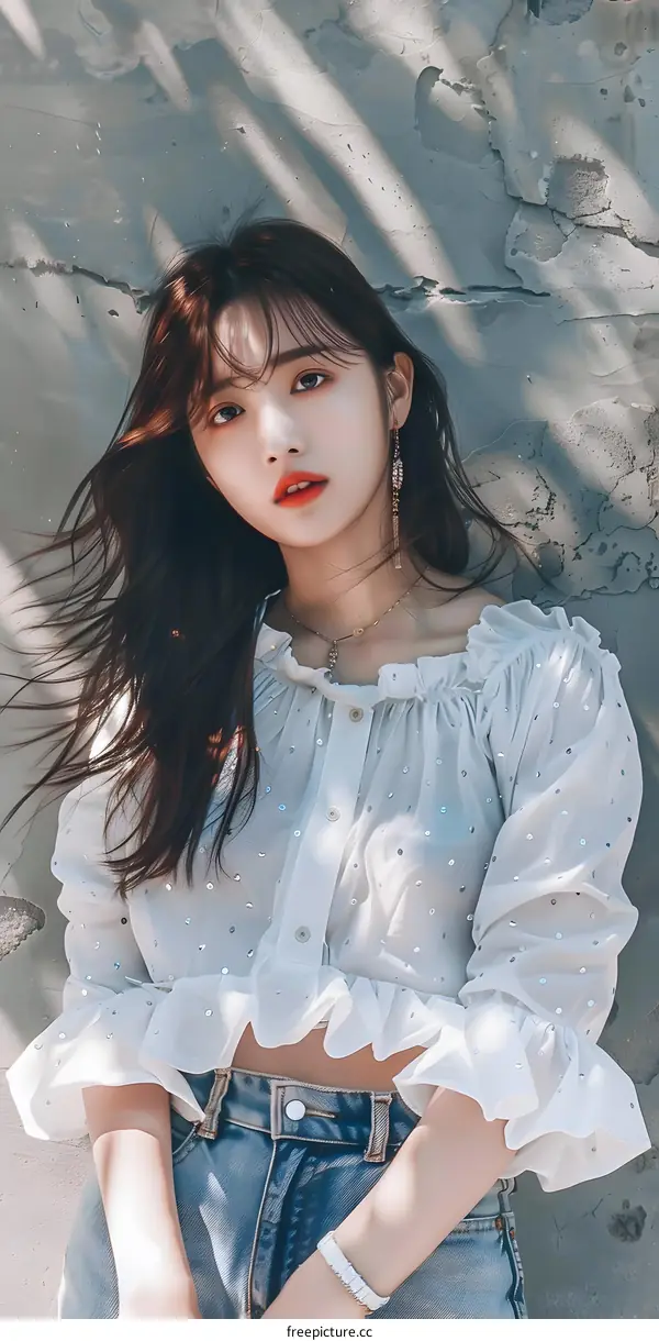 Fashionable Young Woman Posing Against a Concrete Wall