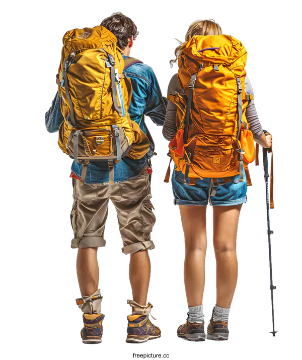 [Transparent Background PNG]Two backpackers with large backpacks