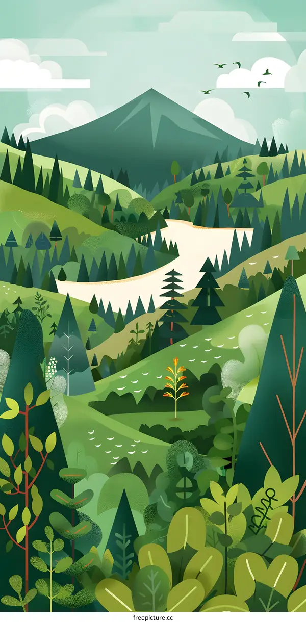Green Mountain Landscape Illustration
