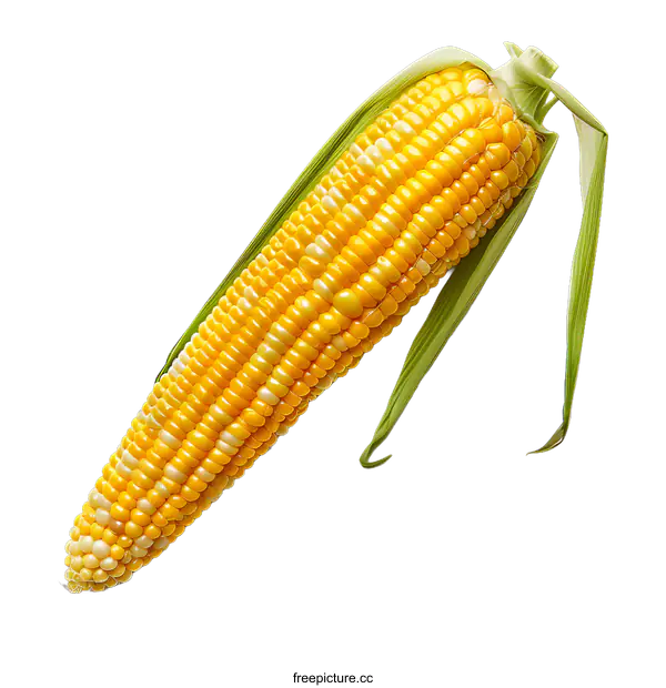 [Transparent Background PNG]Fresh Yellow Corn Cob with Green Husk Isolated on transparent background