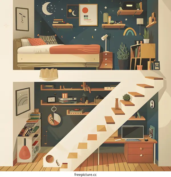 Modern Minimalist Loft Apartment Illustration