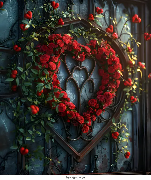 A wreath of red roses