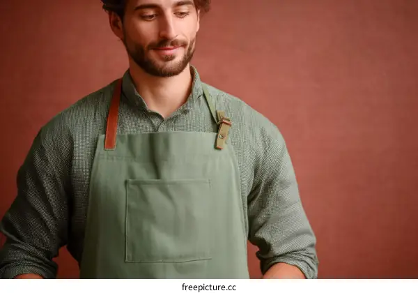 Close-up of a Man Wearing an Apron