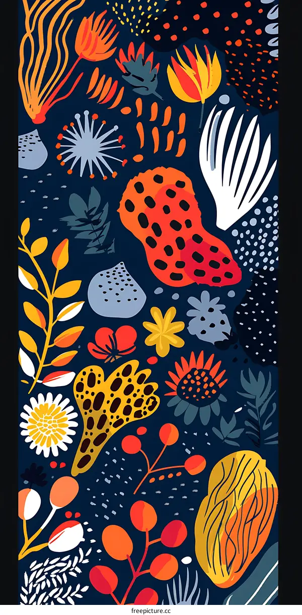 Abstract Floral Pattern Illustration with Colorful Flowers and Shapes