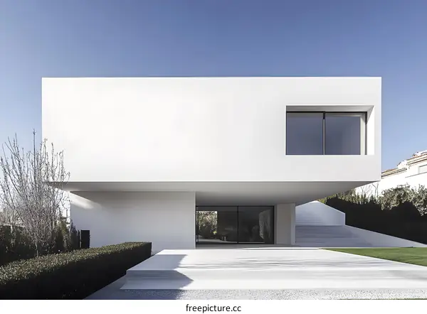 Modern White House with Large Windows and Minimalist Design
