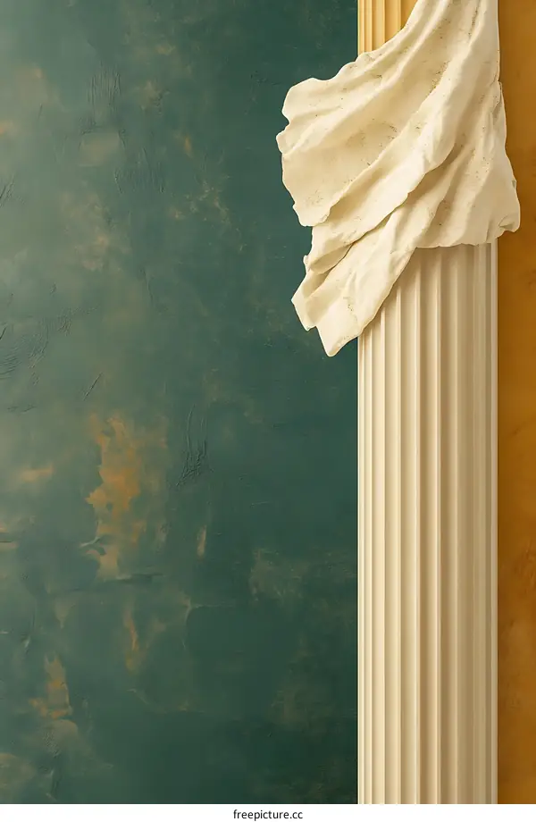 Closeup of a White Column with Green and Gold Wall