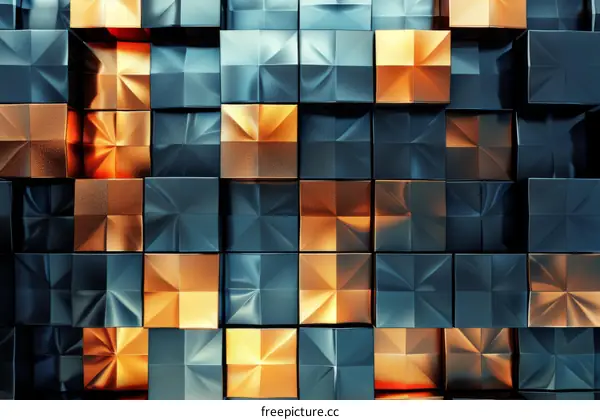 Blue and copper metal square tiles
