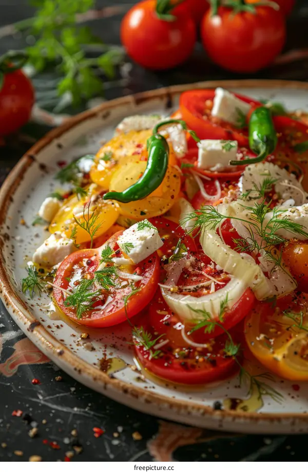Fresh Tomato and Feta Salad with Red Onion and Herbs