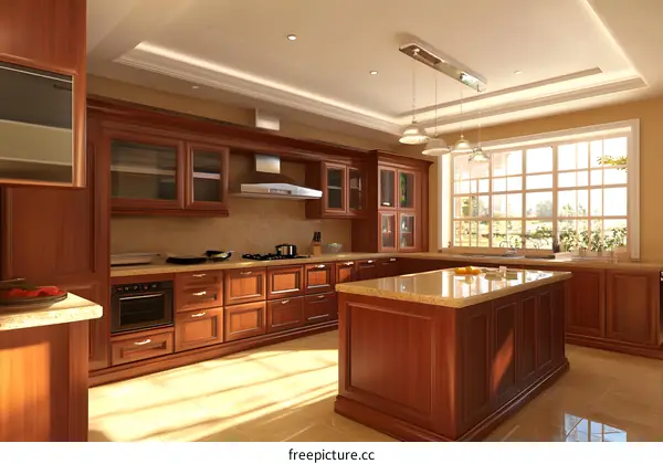 Modern Kitchen Design with Wooden Cabinets and Island