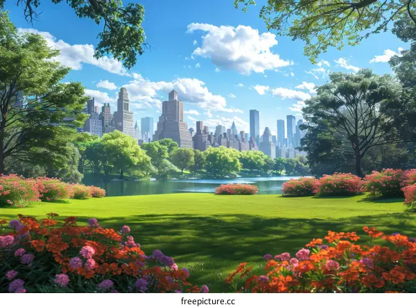 New York City Park Scenic View Illustraton