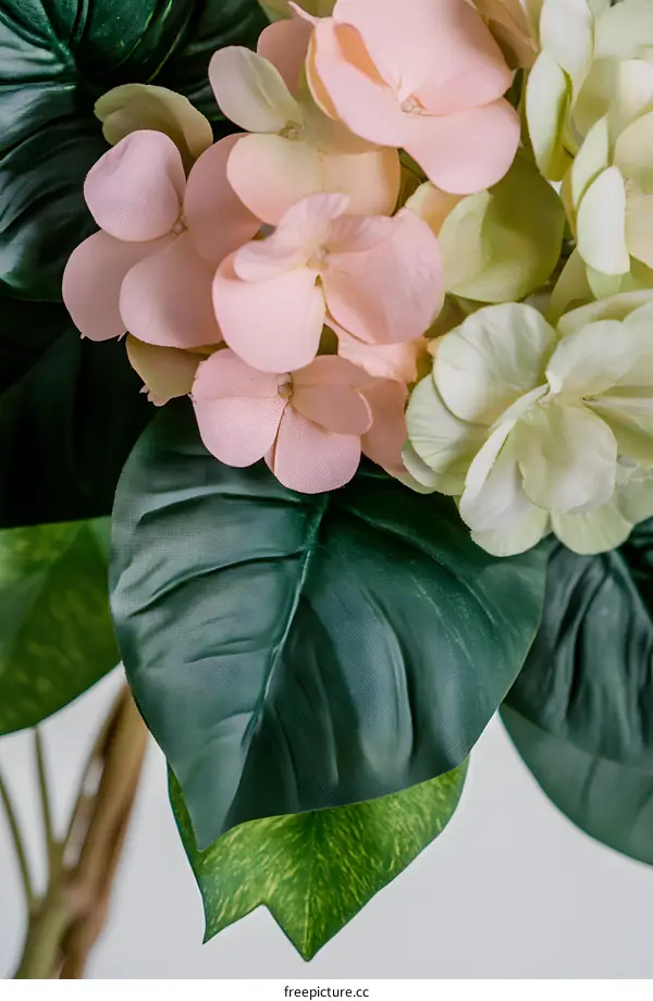 Pink and Green Artificial Flowers Closeup