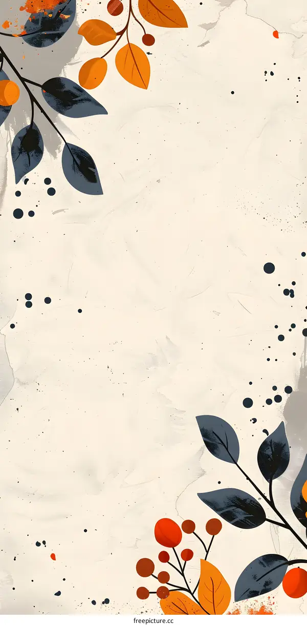 Autumn Leaves Illustration, Minimalist Floral Design, Abstract Background, Beige And Orange, Autumn Colors