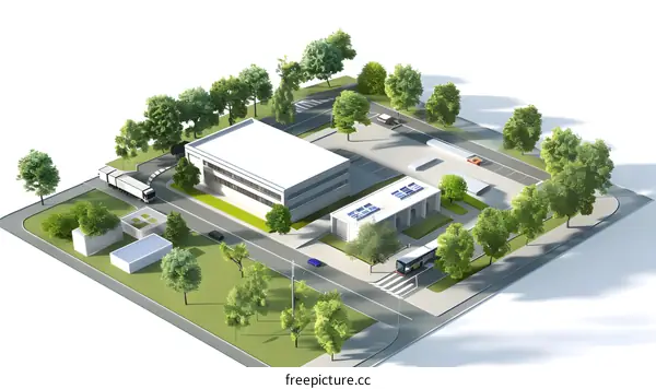 Aerial View of Modern Building with Solar Panels