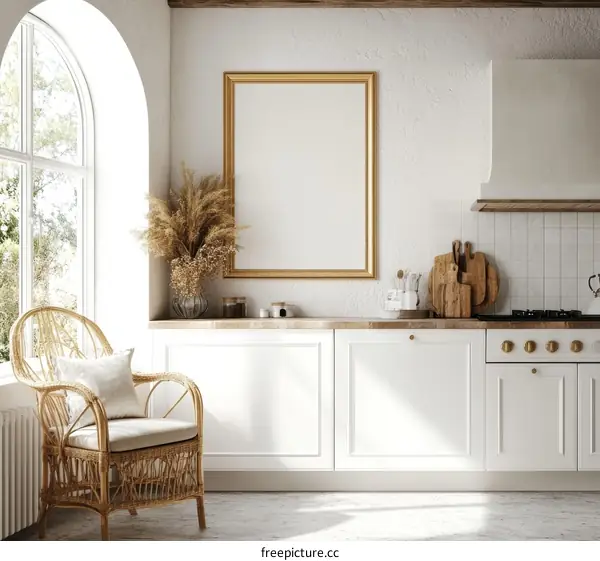 Modern Farmhouse Kitchen Interior Mockup with Empty Frame