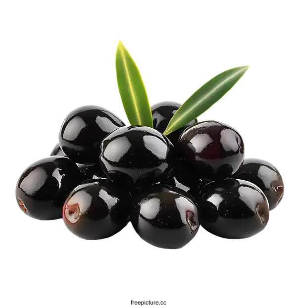 [Transparent Background PNG]Close-up of Black Olives with Leaves