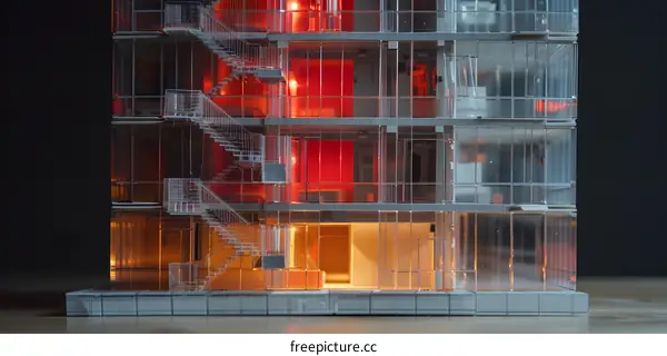 Modern Transparent Glass Building Model Architecture