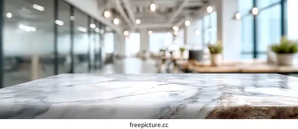 Modern Office Marble Tabletop with Blurry Background