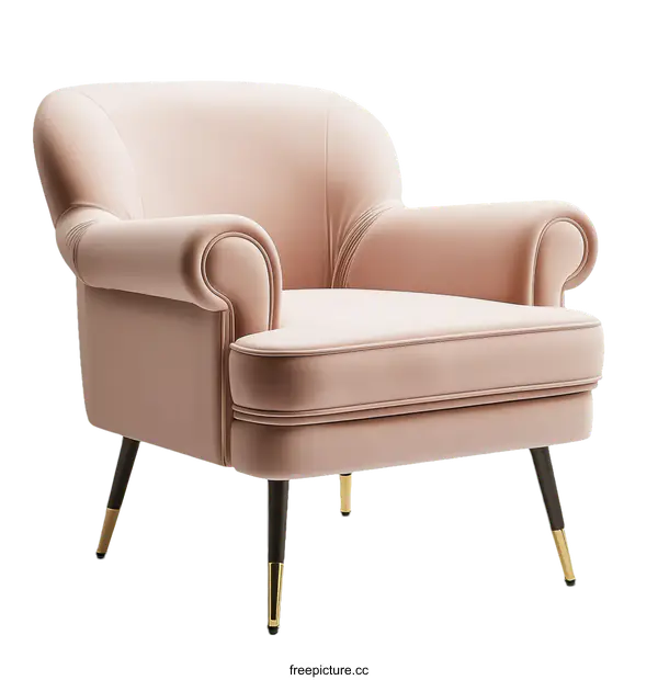 [Transparent Background PNG]Elegant Modern Pastel Pink Velvet Armchair
