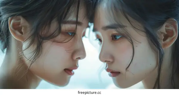 Two Asian women are face to face