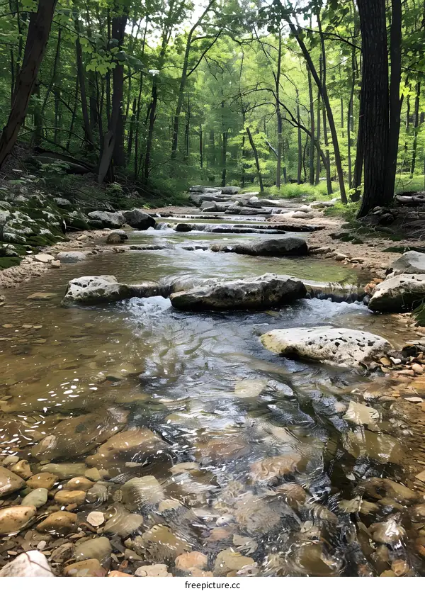 Tranquil Stream Flowing Through a Forest