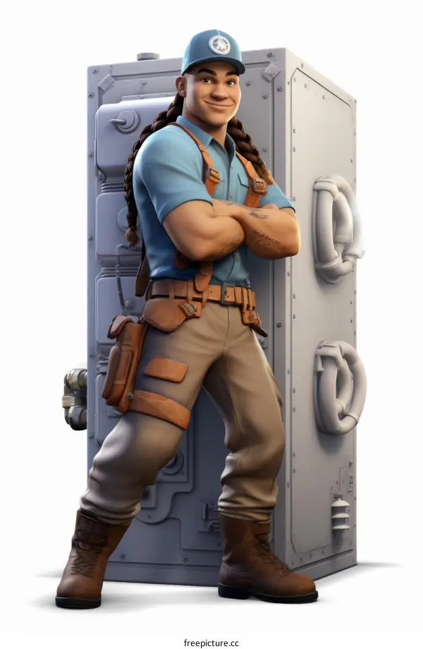 A man standing in front of a large metal door