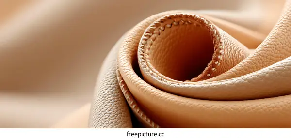 Close-up View of  Beige Leather Texture and Stitching