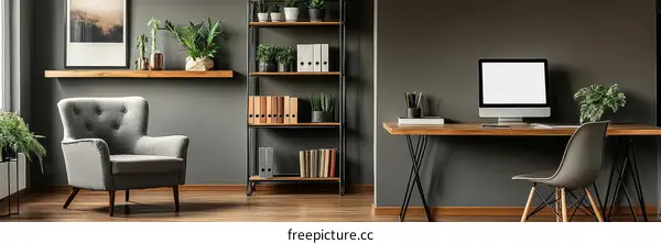 Modern Home Office Interior Design with Wooden Desk and Chair