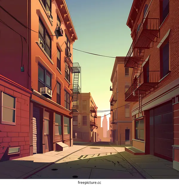 Narrow Street in Urban Setting with Brick Buildings