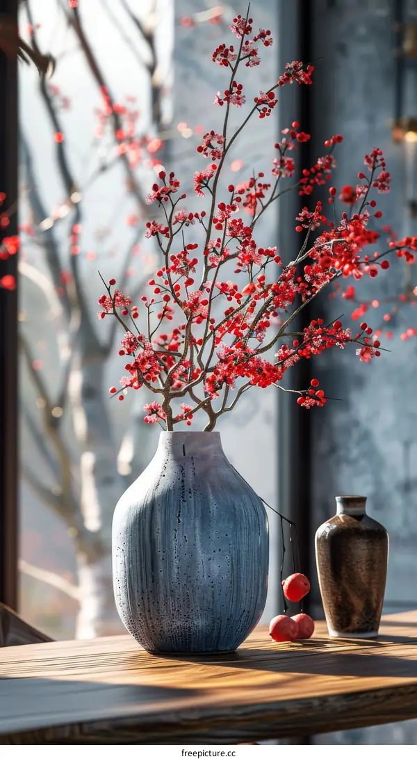 Elegant Chinese Style Vase with Blossoms