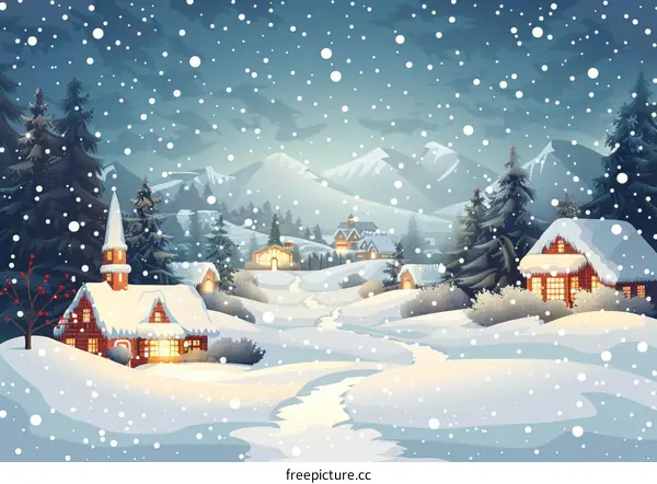 PeacefulSnowyVillagePicturesqueWinterLandscape
