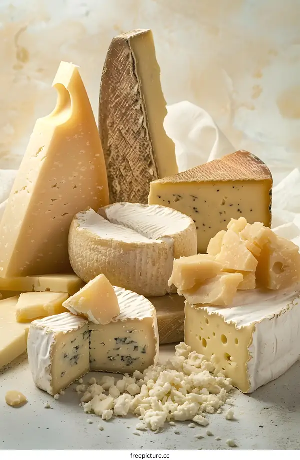 Assortment of Different Types of Cheese on White Background