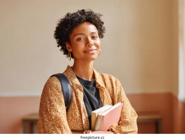 Confident African American Student Holding Books