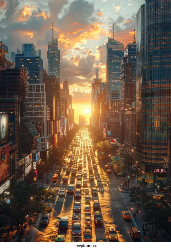 Iconic New York Skyline at Sunset