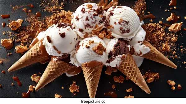 Delicious Ice Cream Treats in Waffle Cones