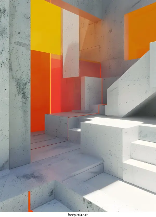Abstract Minimalist Architecture with Concrete Walls and Colorful Glass Panels