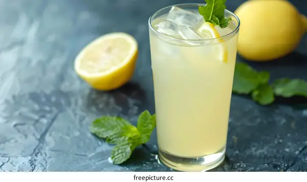 Glass of Lemonade with Lemon and Mint