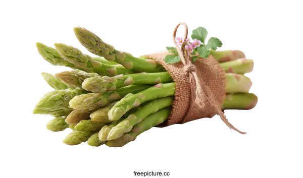 [Transparent Background PNG]Fresh Bunch of Asparagus Tied with Burlap