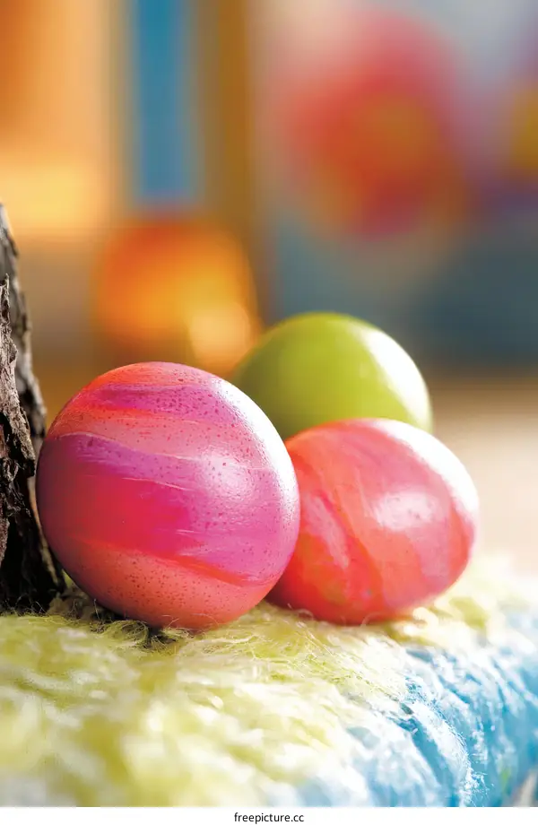 Colorful Easter Eggs on a Soft Surface