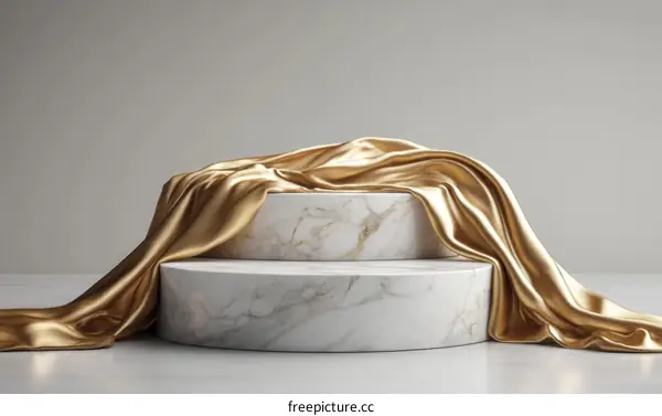 Luxury Gold Fabric Draped Over Marble Steps