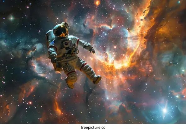 Astronaut in a spacesuit floating in the vastness of space