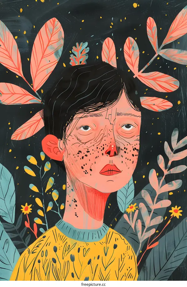 Woman with Flowers in her Hair Illustration