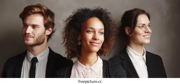 Three diverse business professionals standing together