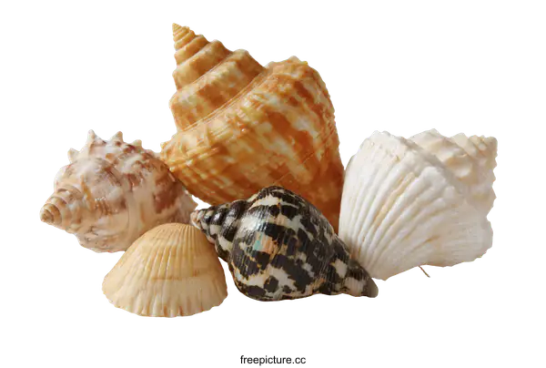 [Transparent Background PNG]Variety of Seashells on White Background