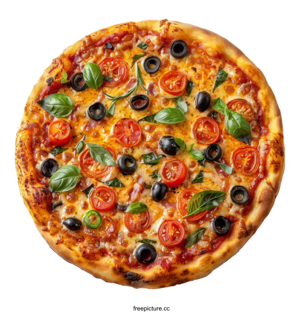 [Transparent Background PNG]Delicious Pizza With Tomato and Basil
