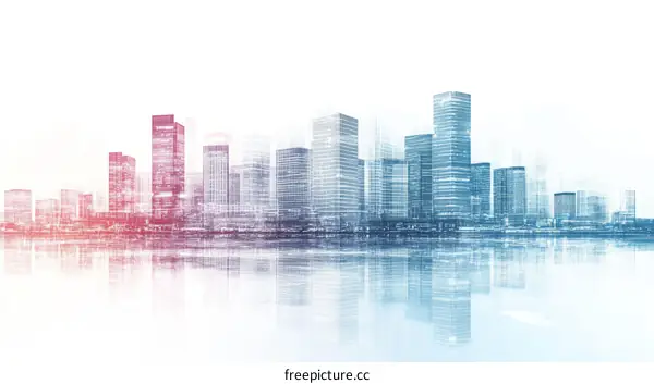 Abstract City Skyline with Reflection