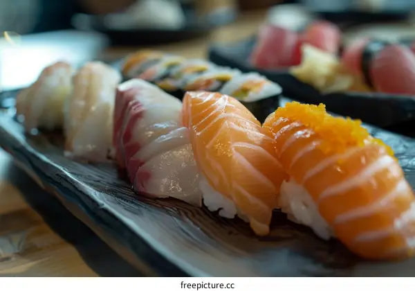 Close-up of a variety of sushi