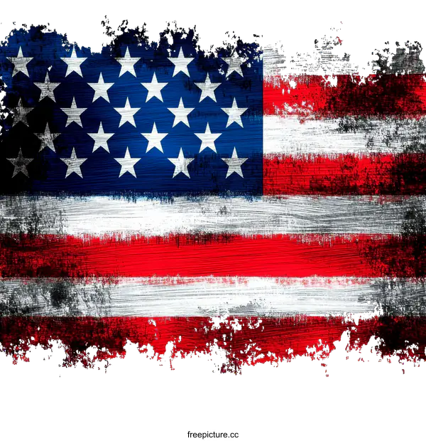 [Transparent Background PNG]American Flag with distressed grunge effect